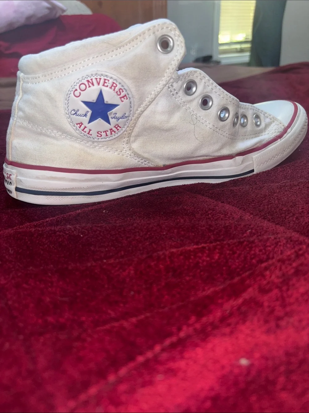 Converse men White High-Top Sneakers with Red Trim